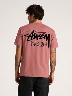 Stüssy Honolulu Chapter Pink Graphic Tee Size Small Cut Tag NWOT